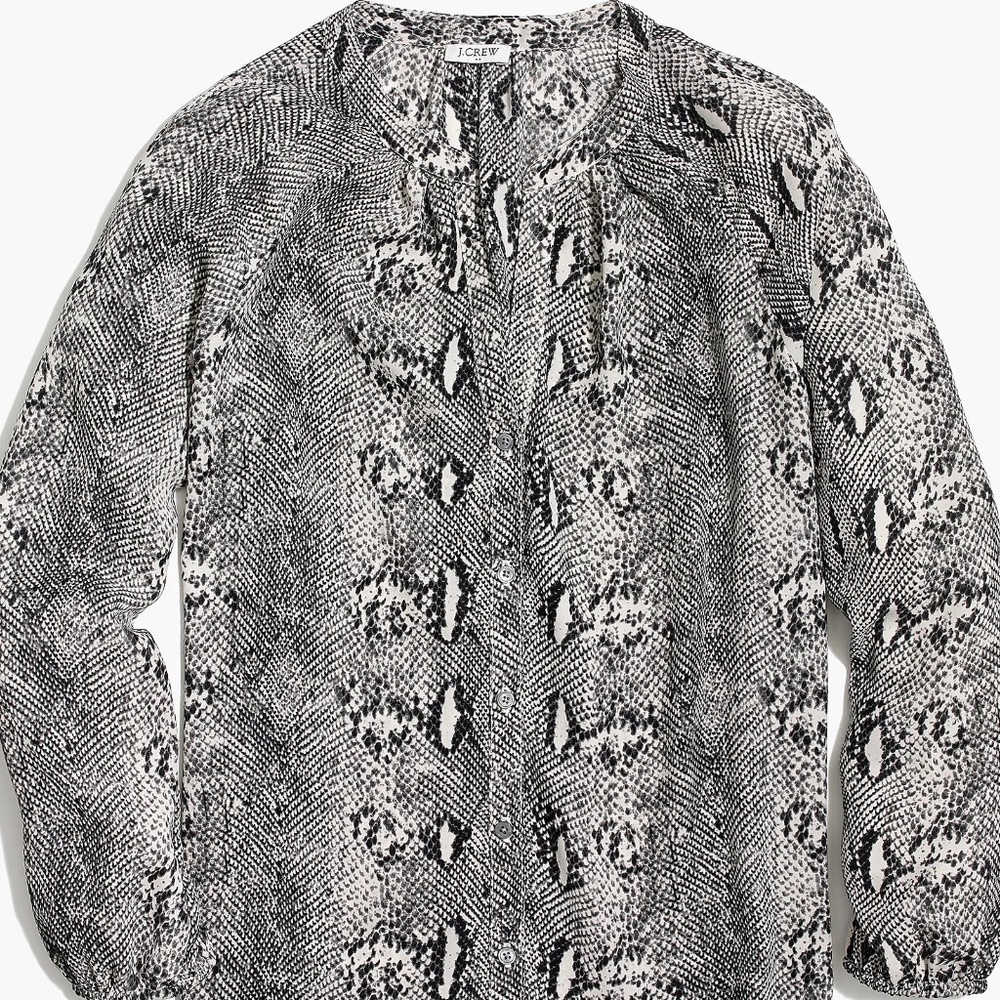 J.Crew Factory Snakeskin Print Button Front Blouse Black White L EUC